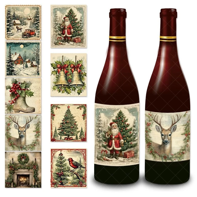RETRO WEINFLASCHENAUFKLEBER 2024 Frohe Weihnachten Etiketten EUR 4,60
