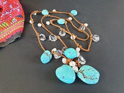 Old Turquoise, Seed Pearl & Cristal, String Necklace …beautiful collection piece