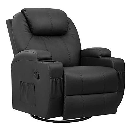 360°Swivel Rocker Recliner with Massage and Heating Functions, PU Leather
