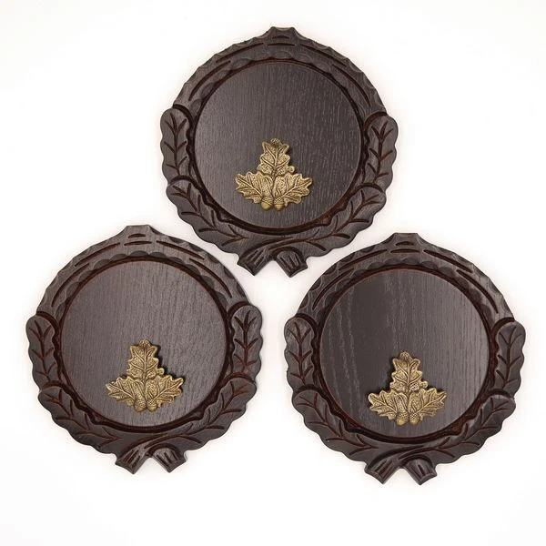 3 Pieza Placa de Jabalí Tallado Oscuro AF14cm Con 3 X Hoja Roble Portada Pequeño