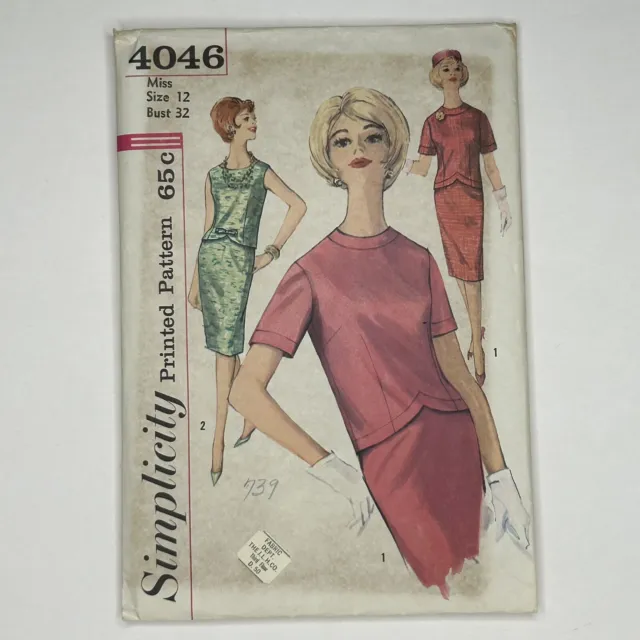 1960s Simplicity UNCUT Sewing Pattern 4046 Miss 2 Piece Dress Size 12 Bust 32