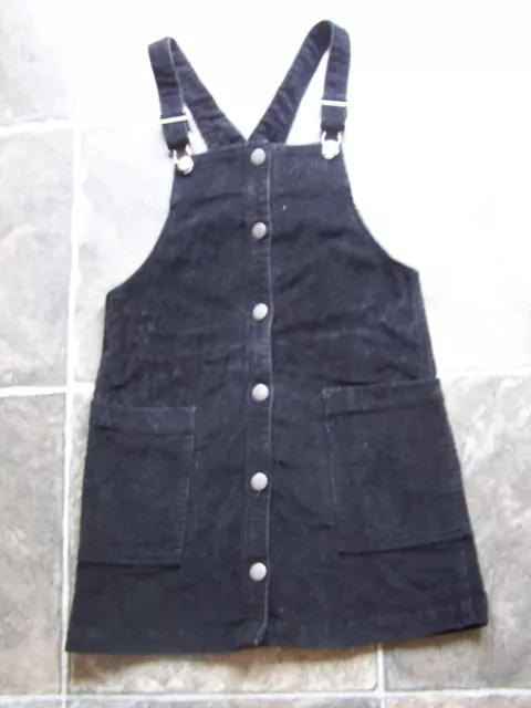 Girl's Black Corduroy Pinafore Dress Size 10 EC