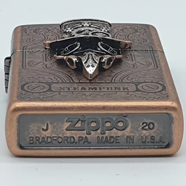 Zippo Steampunk Mask Lighter Copperantique Emblem Etch New In Box  Made in USA 3