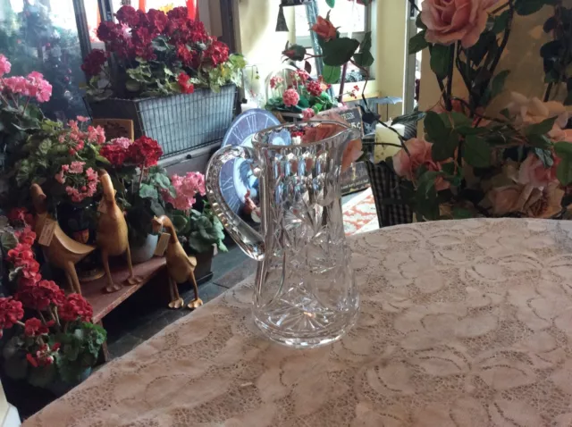 American Brilliant Cut Crystal Pitcher Pinwheels And Thumbprint Design 5 3/4"