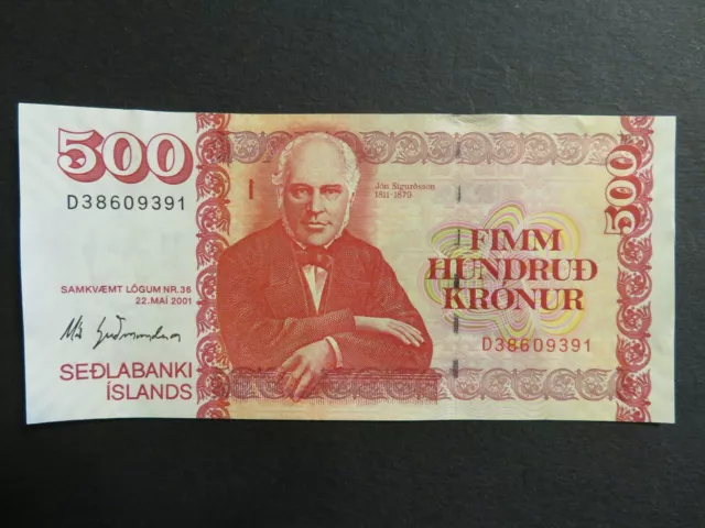 Island Banknote 500 Kronur 2001 fast kassenfrisch (AU-XF++)