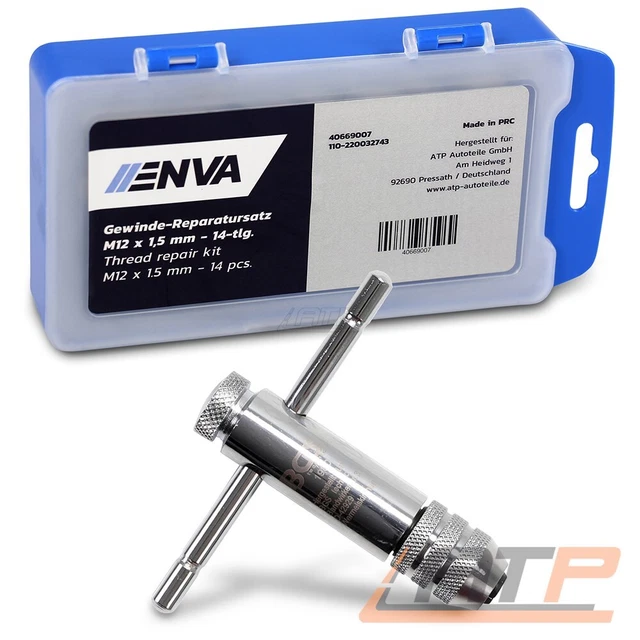 ENVA KIT RIPARAZIONE FILETTATURE M12 x 1,5 mm - 14 pezzi + supporto attrezzi bgs filo