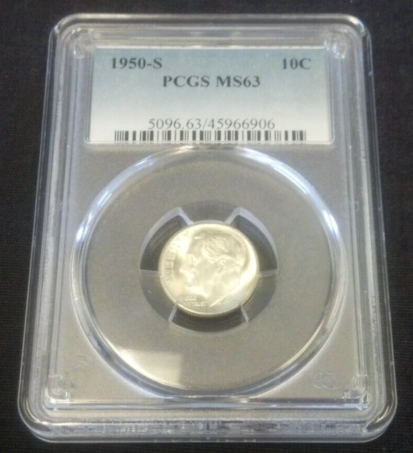 1950-S Roosevelt Silver Dime Pcgs Ms63 White (2135)