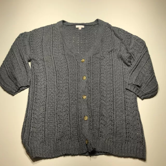LC Lauren Conrad Cardigan Womens Large Blue 3/4 Sleeve Open Weave Button Front