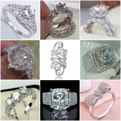 Elegant Women Silver White Topaz Ring Wedding Engagemen Bridal Jewelry Size 6-10
