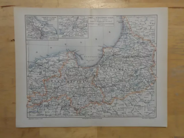 Orig.(1894) Lithographie Landkarte Ost und Westpreussen (N1)