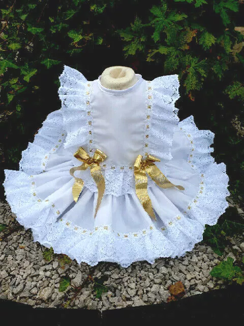 Abito Da Sogno 0-6 Anni Bambine Oro Bianco Spagnolo A Goccia Vita O Bambola Rinata