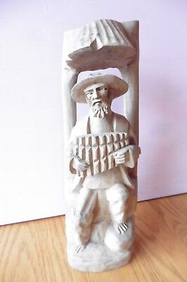 Hand Carved Wood Man Playing the Accordion wooden sculpture statue vintage