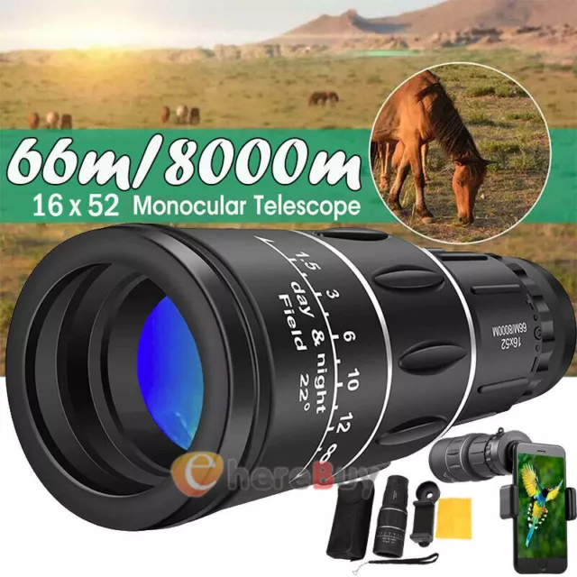 Portable HD Monocular Telescope Camping Super High Power 16X52 Hiking Hunting