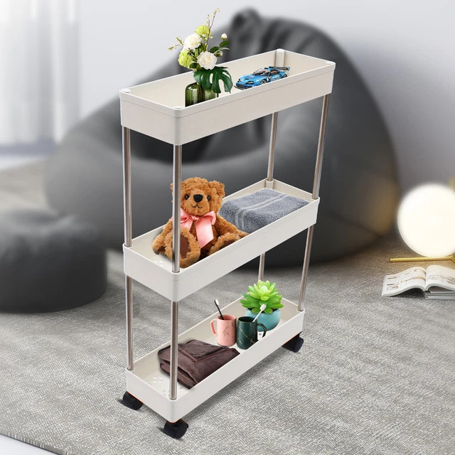 Chariot De Niche 15cm Large 3 étagères Chariot De Niche 15 Cm De Large - 3 étagères - Blanc Avec Roulettes - Pour Cuisine, Salle De Bain - Charge 10 Kg