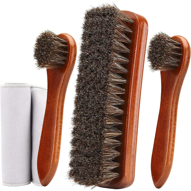 4 Piece Horsehair Shoe Brush Shine Kit Shoe Polish Kit Leather Shoes Boot Clean