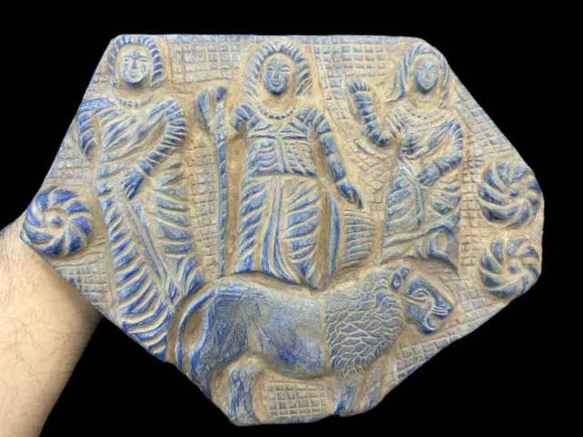Roman Ancient Greek Queens carving Lapis hunting lion big stone tile