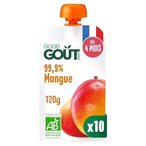 GOOD GOÛT - Gourdes Mangue - Purée Bébé - Dès 4 Mois - 99,9% Mangue - 100% Bio -