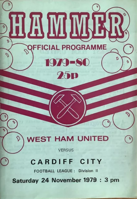 West Ham United v Cardiff City 24 Nov 1979 Football Programme Division 2