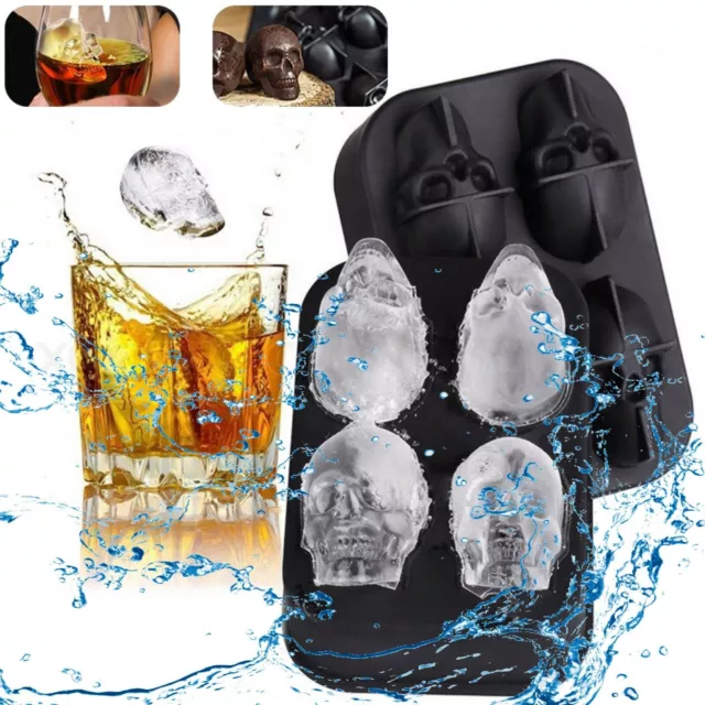 3D SKULL ICE Cube Tray Silicone Round Ball Maker Sphere Mold Cocktails Whiskey