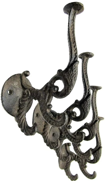 Set of 4 Antique Style Victorian Cast Iron Rustic School Coat Hat Hooks