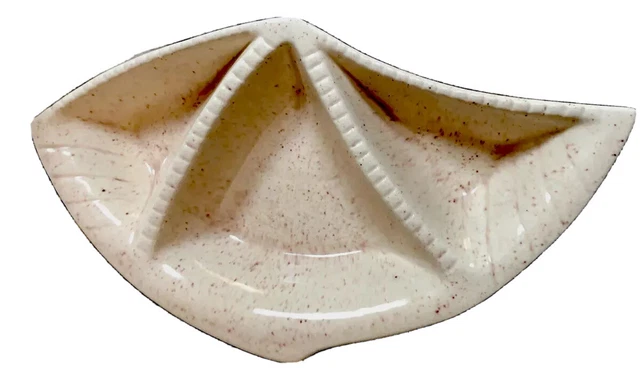 California Pottery Pink Speckle Shell Divided Dish 7"x12" Mid Century Modern