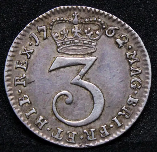 1762 Maundy 3 Pence, George III EF