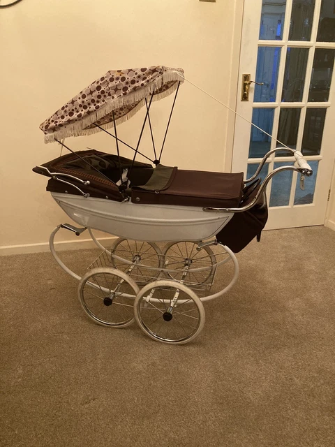1970'S VINTAGE SILVER Cross Dolls Pram with Sun Canopy, Bag