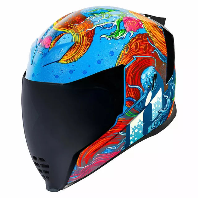 Casque Helmet ICON Intégrale Airflite Inky Bleu Graphique Moto Scooter Adventure