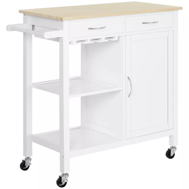 HOMCOM Kitchen Storage Trolley Cart Cupboard Rolling Wheels Shelves 2 Drawers