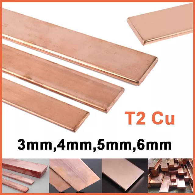 3/4/5/6mm Pure Copper Strip Flat Bar T2 Cu Metal Copper Sheet Plate 100mm Length