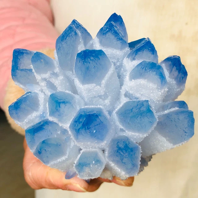 674g Find Blue Phantom Quartz Crystal Cluster Mineral Specimen Healing X731 2