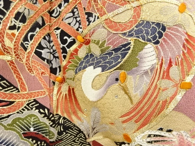 6833956: Japanese Kimono / Antique Tomesode / Rhinestone / Embroidery / Crane &