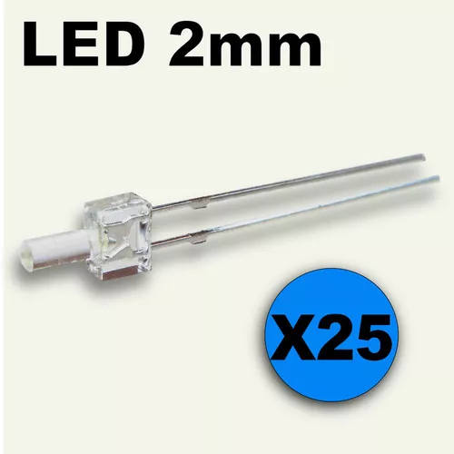 315/25# LED 2mm Bleu lot de 25 + résistance --->1000 mcd