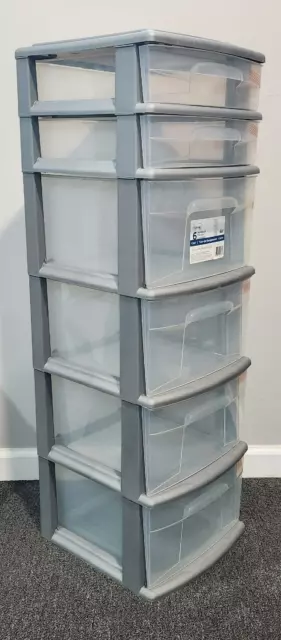 Homz Storage Container Tower Plastic 6 Drawer Clear Medium Home , Gray Frame 2