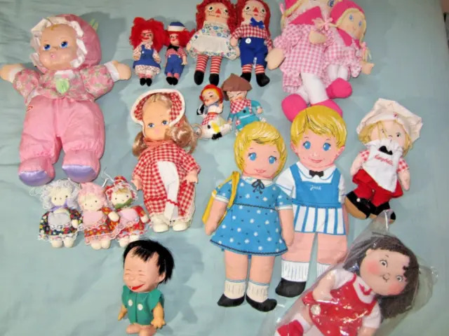 Vintage 17 Dolls Dolly Mine Playskool Barbie Raggedy Ann Andy Jack Jill Kelloggs