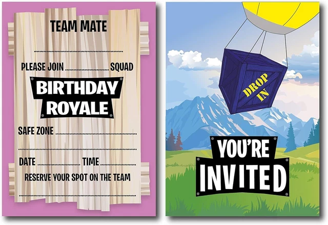 12 X FORT Building Battle Style Birthday Royale Party Invitations ...