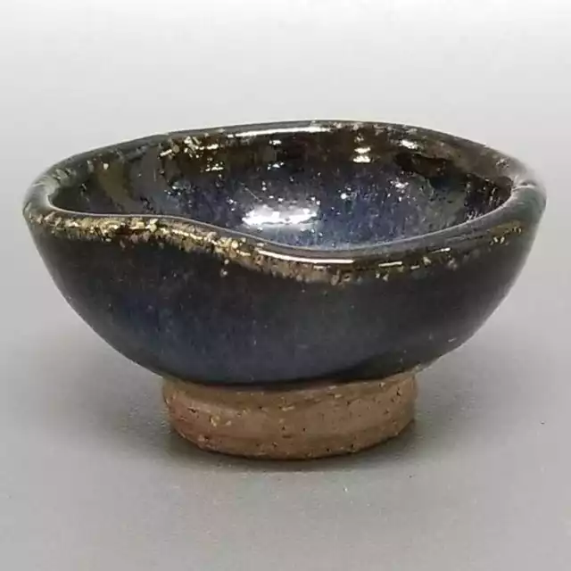 AK77)Japanese Pottery Hagi ware Guinomi Sake Cup Blue glaze  by Seigan Yamane