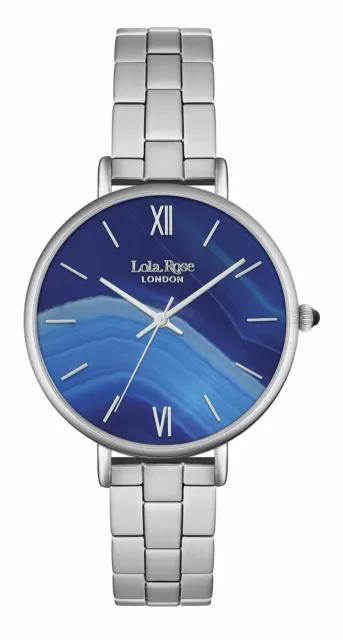 Lola Rose Womens 38mm Blue Sapphire Agate Stainless Steel Watch NEW! LR4002