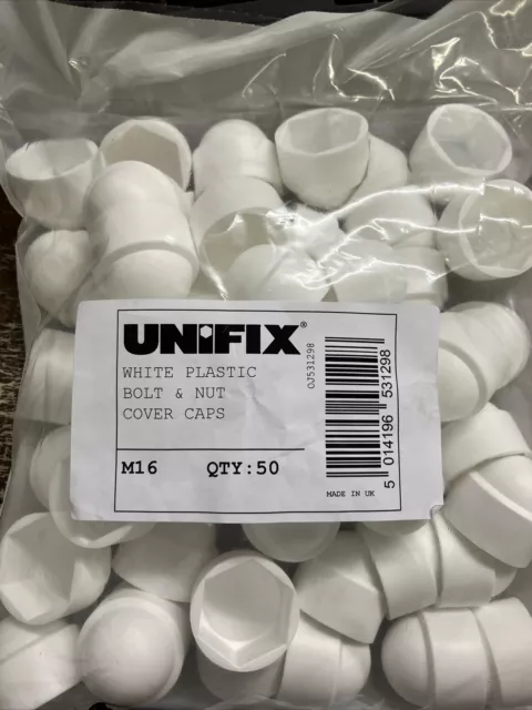 Nut Bolt Security Cover Caps White Plastic M16. Bag Of 50 Unopened. Brand New.