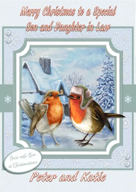 Personalised Christmas card Robin daughter son dad mum friend husband wife
