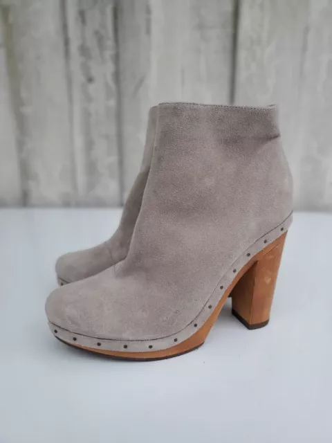 Joie Dalton Womens Gray Suede Leather Wooded Heel Ankle booties boots  sz 38.5