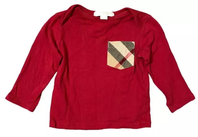 Burberry Children Shirt Boys 74 CM 9M Red Nova Check Plaid Pocket Top