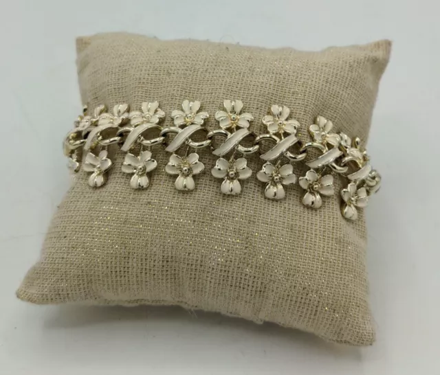 Vintage Coro Gold Tone & Enamel Chunky Flower Bracelet