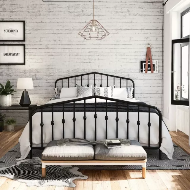 Bushwick King Size Bed Frame Victorian Industrial Style in Black Metal by Dorel