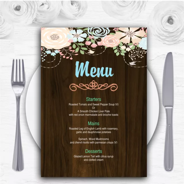 Shabby Chic Pastel And Wood Personalised Wedding Menu Cards