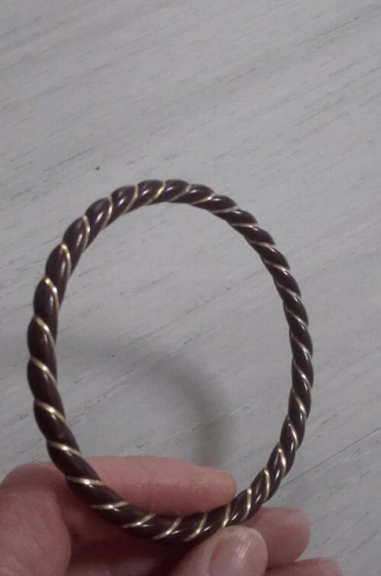 Bracelet Jonc En Résine Torsadé - Couleur Aubergine, Gravé - Vintage Et En Très Bon état