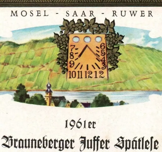 Lovely River Mosel Saar Ruwer Brauneberger Juffer 1950's-60's German Wine Label