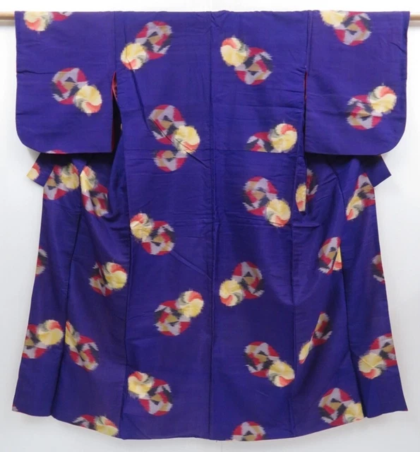 3517T13z660 Vintage Japanese Kimono Silk MEISEN KOMON Mari Purple