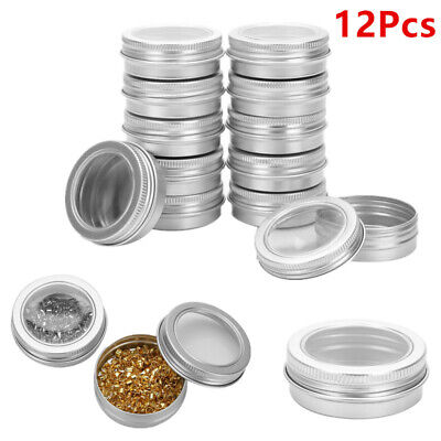 12Pcs Small Metal Tin Cans Storage Box Case Organizer Container Clear Window Lid