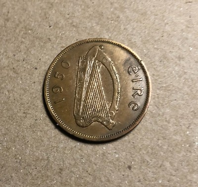 1950 Irish One Penny Coin Old Ireland 1d Hen And Chicks